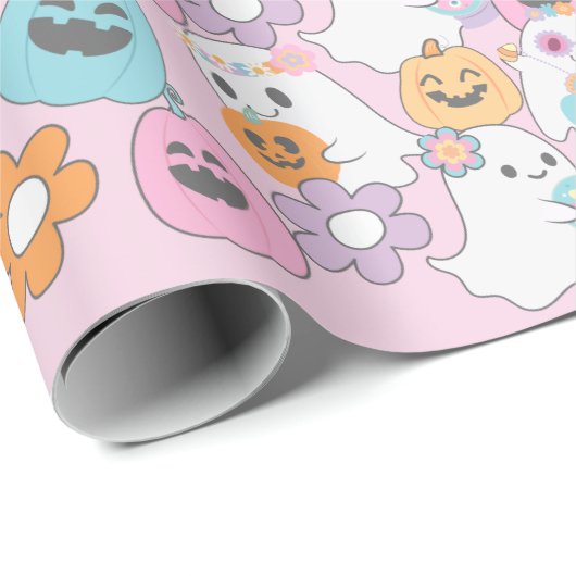 Hippie Ghost Pink Halloween Cadeaupapier (Rol Hoek)