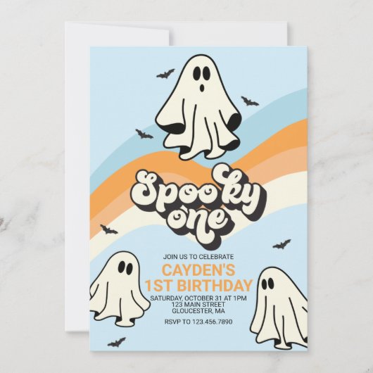 HIPPIE Ghost retro Halloween Spooky One blue Kaart (Voorkant)