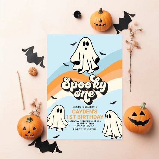 HIPPIE Ghost retro Halloween Spooky One blue Kaart