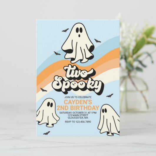 HIPPIE Ghost retro Halloween Spooky Vibes Blue Kaart (Staand voorkant)
