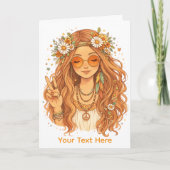 Hippie Girl Giving a Peace Gesture Blank Art Card Kaart (Voorkant)