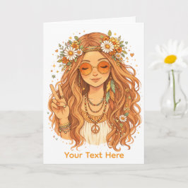 Hippie Girl Giving a Peace Gesture Blank Art Card Kaart