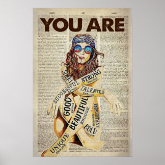 Hippie Girl je bent prachtig uniek Poster
