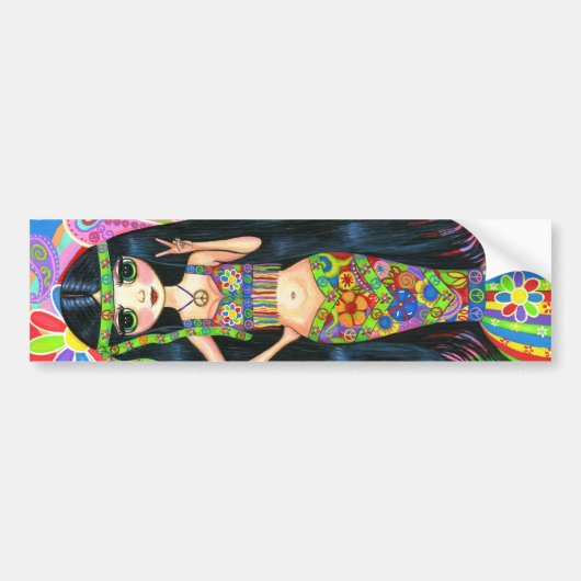 Hippie Girl Mermaid Bumpersticker (Voorkant)