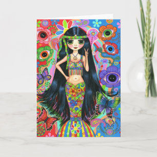Hippie Girl Mermaid Card Kaart