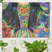 Hippie Girl Mermaid Flashing Peace Sign Theedoek (Gevouwen)