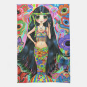 Hippie Girl Mermaid Flashing Peace Sign Theedoek (Verticaal)