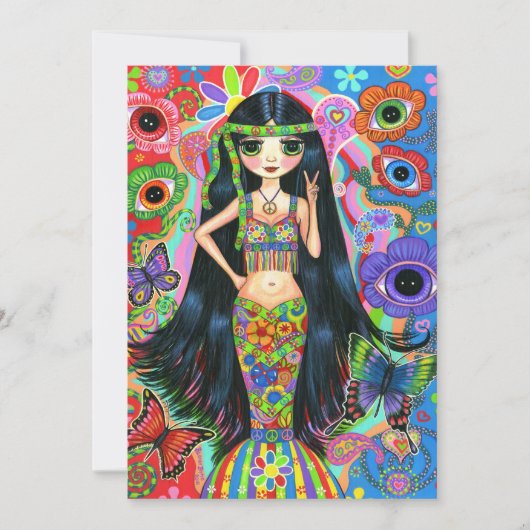 Hippie Girl Mermaid Invitation Kaart (Voorkant)