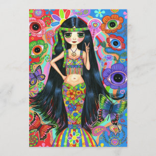 Hippie Girl Mermaid Invitation Kaart