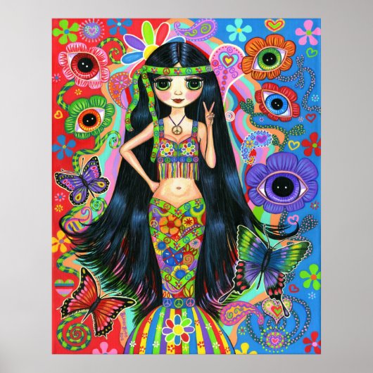 Hippie Girl Mermaid Poster (Voorkant)