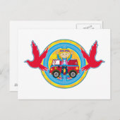 Hippie Girl met Camper Van & Doves Briefkaart (Voorkant / Achterkant)