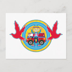Hippie Girl met Camper Van & Doves Briefkaart
