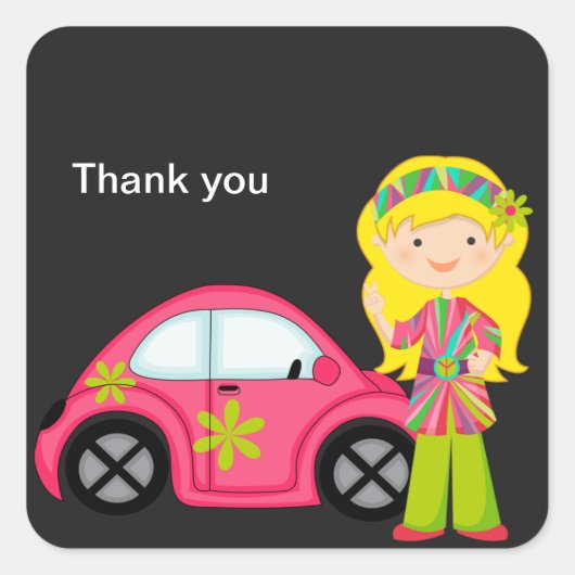 Hippie Girl met Ho Pink Buggy Sticker (Voorkant)