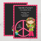 Hippie Girl met Vredesgebarentaal Meisjes uitnodig Kaart (Voorkant / Achterkant)