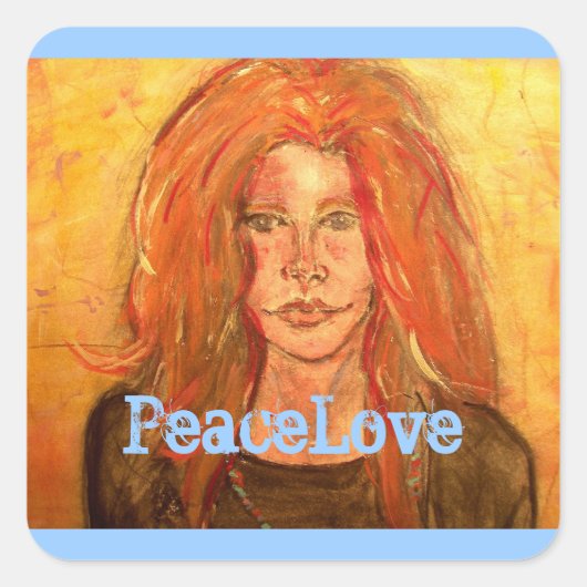 hippie girl PeaceLove Vierkante Sticker (Voorkant)