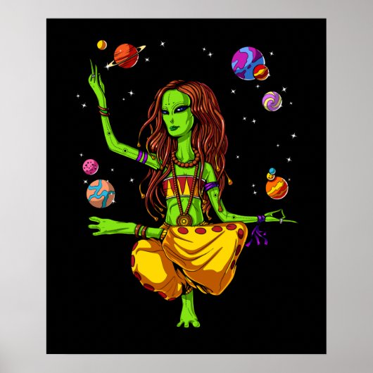 Hippie Girl Space Alien Zen Yoga Meditation Poster (Voorkant)