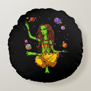 Hippie Girl Space Alien Zen Yoga Meditation Rond Kussen