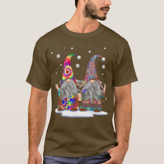 Hippie Gnome Playing Guitar Tie Dye Hat Xmas Snow T-shirt