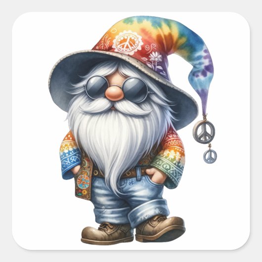 Hippie Gnome Vierkante Sticker (Voorkant)
