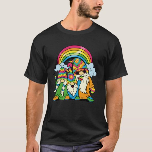 Hippie Gnomes Retro Groovy Tie Dye Rainbow Peace G T-shirt (Voorkant)