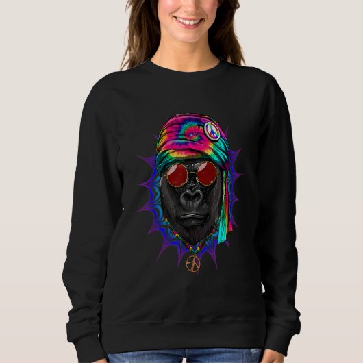 Hippie Gorilla Ape Tie Dye Peace Sign Psychedelic  Trui (Voorkant)