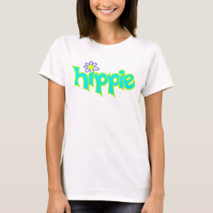 Hippie Graphic Turquoise Lime Green Word Art T-shirt