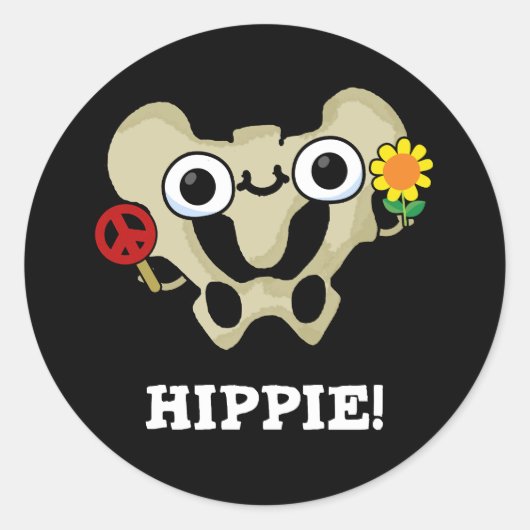Hippie Grappig Hip Bone Pun Donker BG Ronde Sticker (Voorkant)