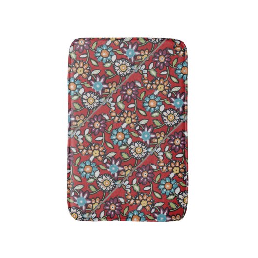 hippie groovy bloemen rood badmat (Voorkant Verticaal)