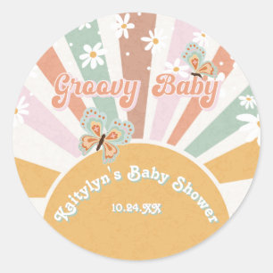 Hippie Groovy Daisies Retro 70s Sunshine Baby Ronde Sticker