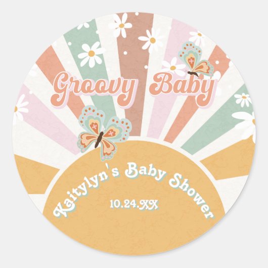 Hippie Groovy Daisies Retro 70s Sunshine Baby Ronde Sticker (Voorkant)