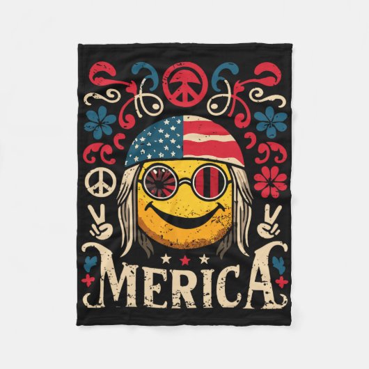Hippie Groovy Face 4 juli Amerikaanse vlag Groovy Fleece Deken (Voorkant)