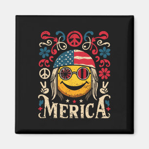Hippie Groovy Face 4 juli Amerikaanse vlag Groovy  Magneet