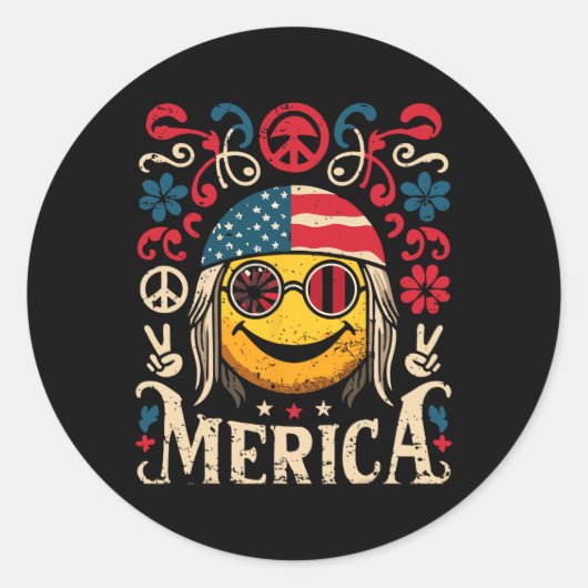Hippie Groovy Face 4 juli Amerikaanse vlag Groovy  Ronde Sticker (Voorkant)