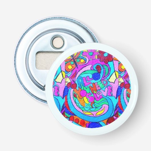 hippie groovy liefdescirkel button flesopener (Voorkant)