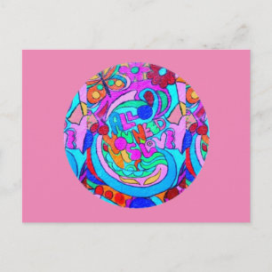 hippie groovy liefdescirkel roze briefkaart