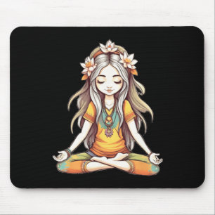 Hippie Groovy Meisje Volledige Lotus Yoga Pose Kun Muismat