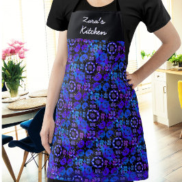 Hippie Groovy Patroon Blauw Paars Gepersonaliseerd Schort