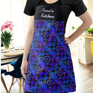 Hippie Groovy Patroon Blauw Paars Gepersonaliseerd Schort
