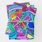 Hippie groovy peace and love inpakpapier vel (In situ)