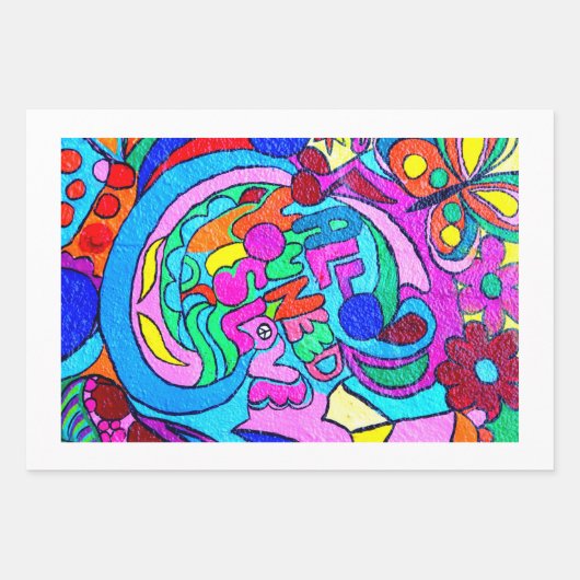 Hippie groovy peace and love inpakpapier vel (Voorkant)