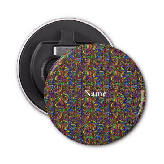 Hippie Groovy Psychedelic Design Thunder_Cove Button Flesopener (Voorkant)