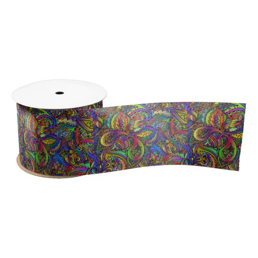 Hippie Groovy Psychedelic Design Thunder_Cove Satijnen Lint (Spoel)