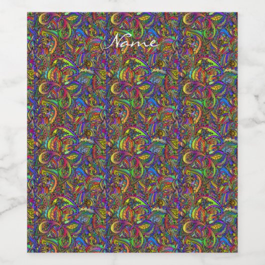 Hippie Groovy Psychedelic Design Thunder_Cove Wijn Etiket (Enkel label)