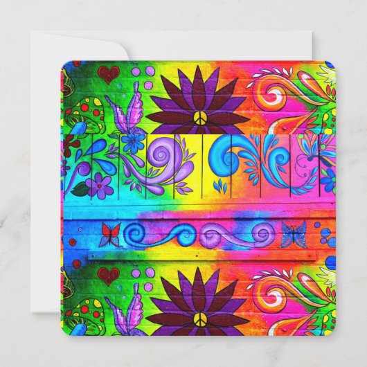 hippie groovy retro kleuren uitnodigcard kaart (Voorkant)