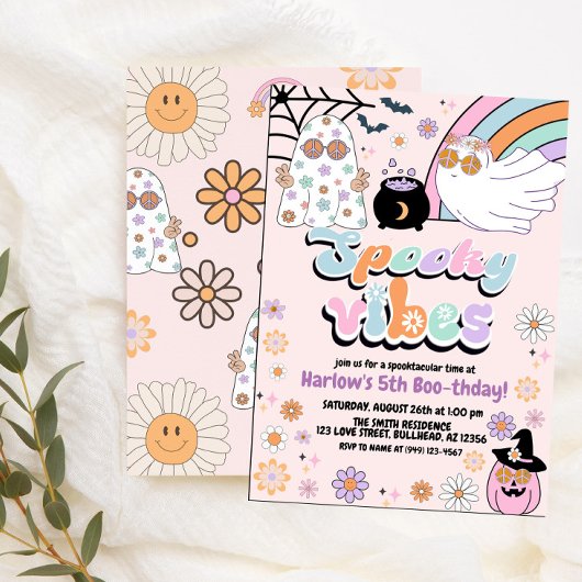 Hippie Groovy Spooky Vibes Halloween Verjaardag Kaart