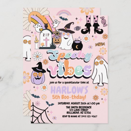 Hippie Groovy Spooky Vibes Halloween Verjaardag Kaart (Voorkant / Achterkant)