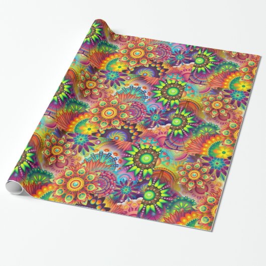 Hippie Groovy Techno Psychedelic Thunder_Cove Cadeaupapier (Uitgerold)