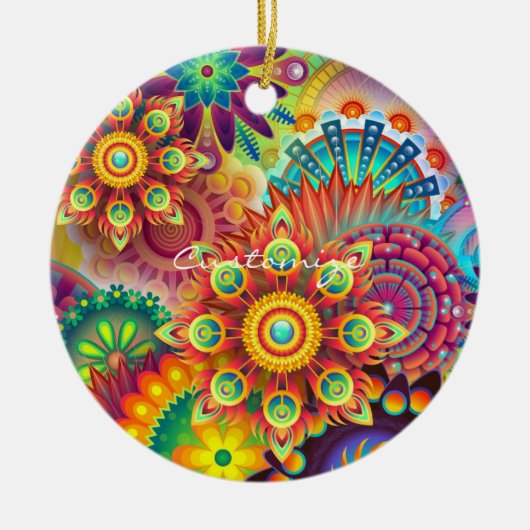 Hippie Groovy Techno Psychedelic Thunder_Cove Keramisch Ornament (Voorkant)