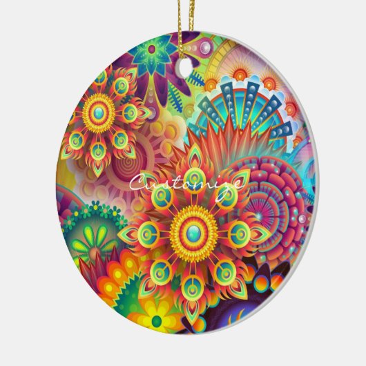 Hippie Groovy Techno Psychedelic Thunder_Cove Keramisch Ornament (Links)