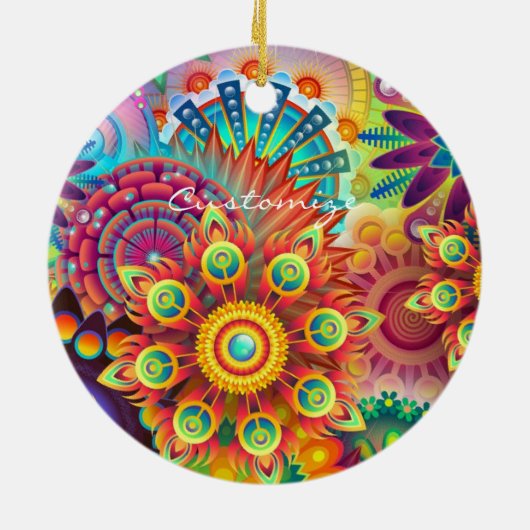 Hippie Groovy Techno Psychedelic Thunder_Cove Keramisch Ornament (Achterkant)